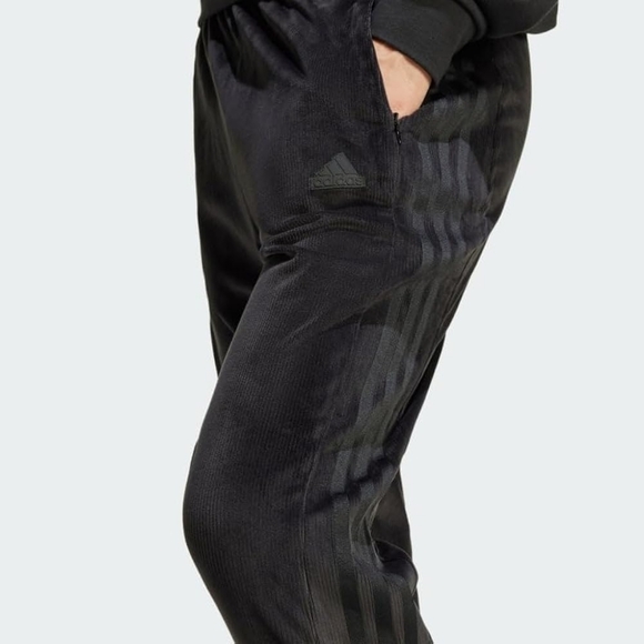 adidas Pants - Adidas Tiro Cut 3-Stripes Velour Track Pants Black High Rise Velvet Corduroy L